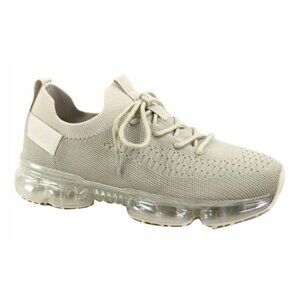 La Sheela Beige Mesh Sneakers With Clear Sole & Lace-Up Closure Breathable Knit